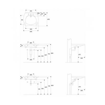 Geberit Vitalis umywalka wisząca z otworem na baterię bez przelewu dla osób niepełnosprawnych 65x60 cm ceramika biały 121565000