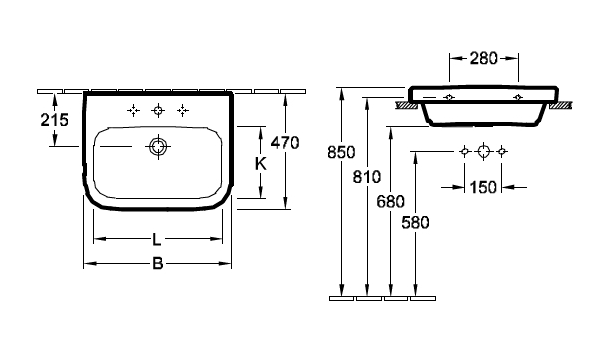 Villeroy&Boch Architectura umywalka prostokątna z otworem na baterię z przelewem szlifowana 65x 47 cm biała weiss alpin 4188KG01