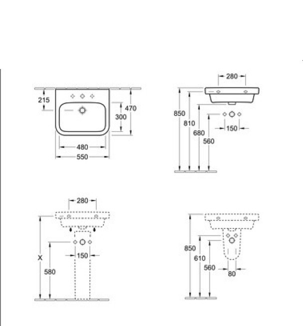 Villeroy&Boch Architectura umywalka prostokątna wisząca z otworem na baterię z przelewem 55x 47 cm biała weiss alpin 41885501
