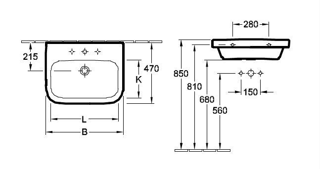 Villeroy&Boch Architectura umywalka prostokątna wisząca z otworem na baterię z przelewem 65x 47 cm biała weiss alpin ceramicPlus 418865R1