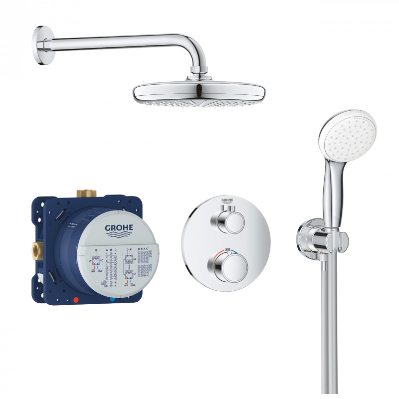 Grohe Grohtherm zestaw prysznicowy podtynkowy z deszczownicą Tempesta 210 i prysznicem ręcznym Tempesta 34727000