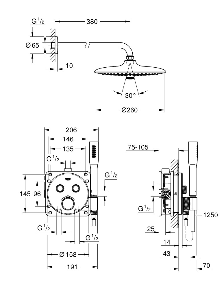 Grohe Grohtherm SmartControl zestaw podtynkowy z deszczownicą i prysznicem ręczym 34744000