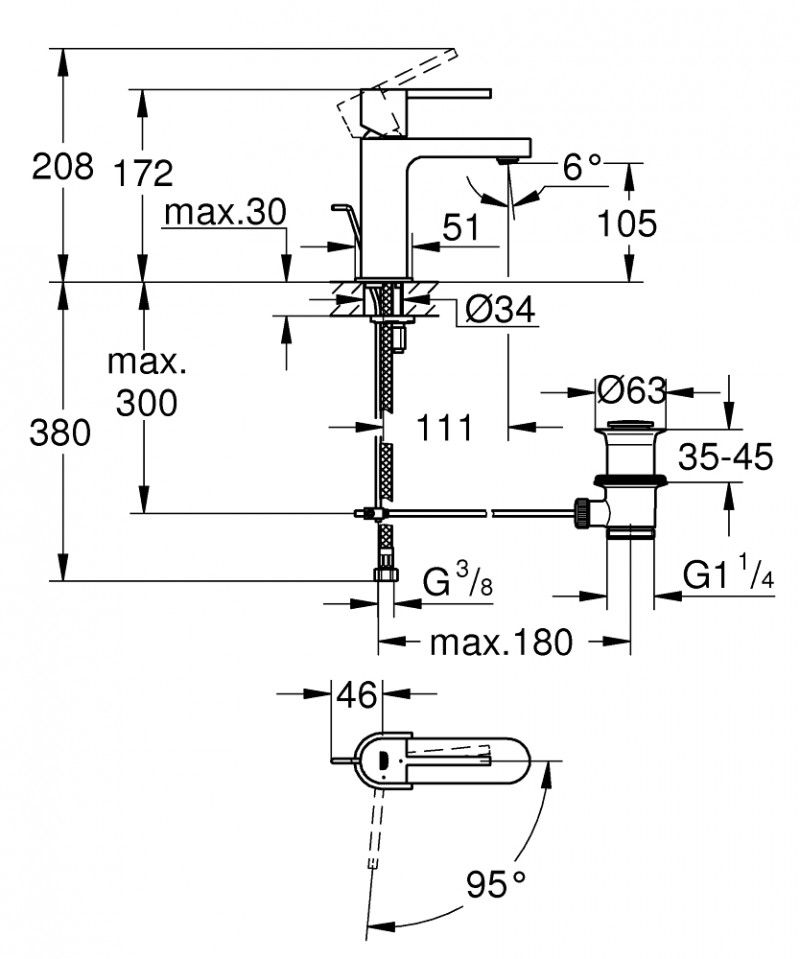 Grohe Plus bateria umywalkowa z korkiem chrom 23870003