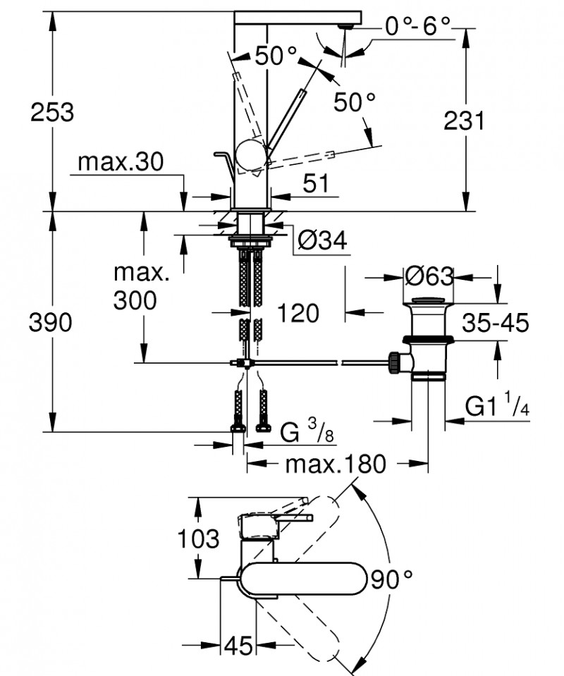Grohe Plus bateria umywalkowa wysoka z korkiem chrom 23851003