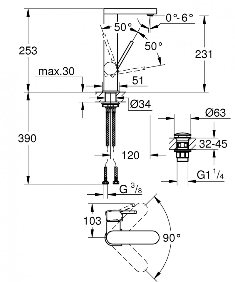 Grohe Plus bateria umywalkowa wysoka z klik-klakiem chrom 23873003