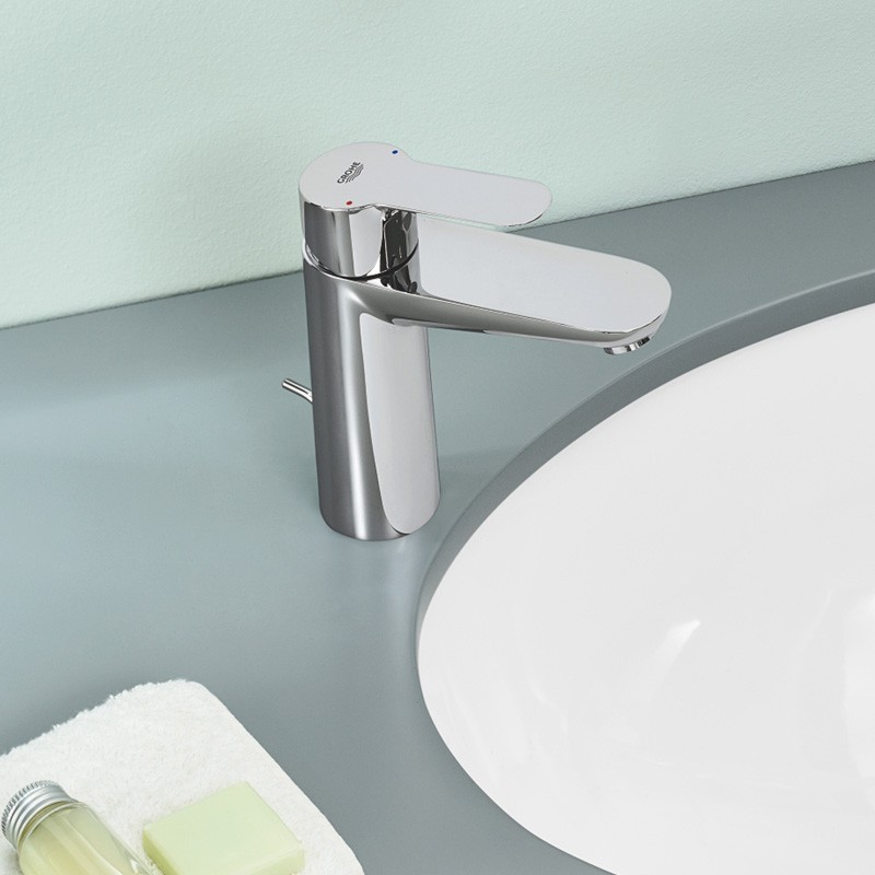 Grohe BauEdge bateria umywalkowa z korkiem funkcja oszczędzania wody chrom 23759000