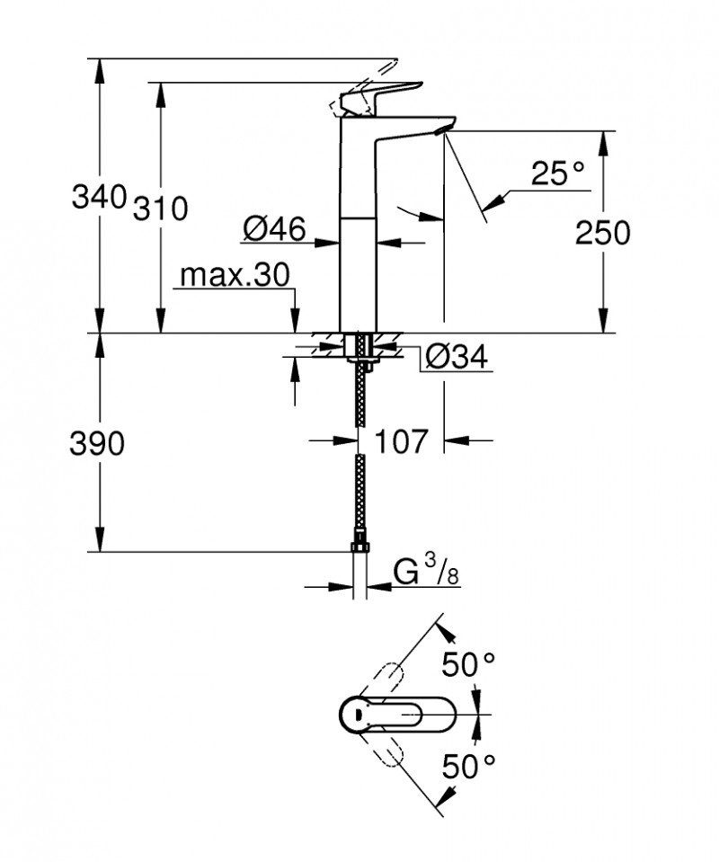 Grohe BauEdge bateria umywalkowa wysoka XL bez korka chrom 23761000