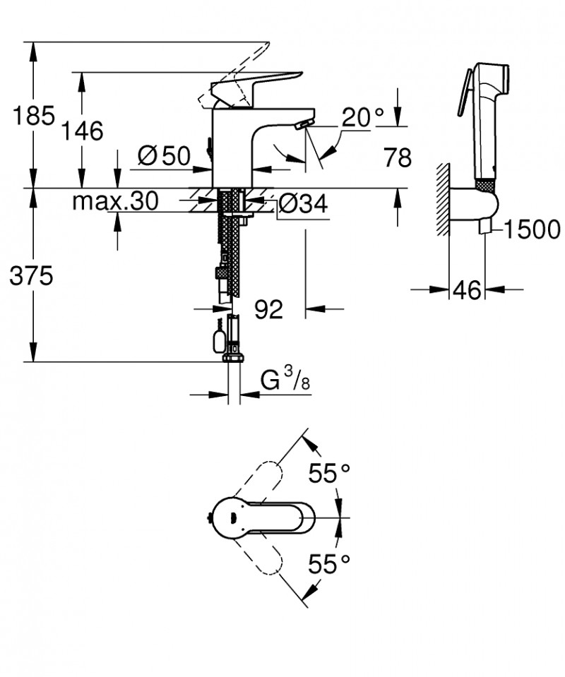 Grohe BauEdge bateria umywalkowa z zestawem prysznicowym chrom 23757000