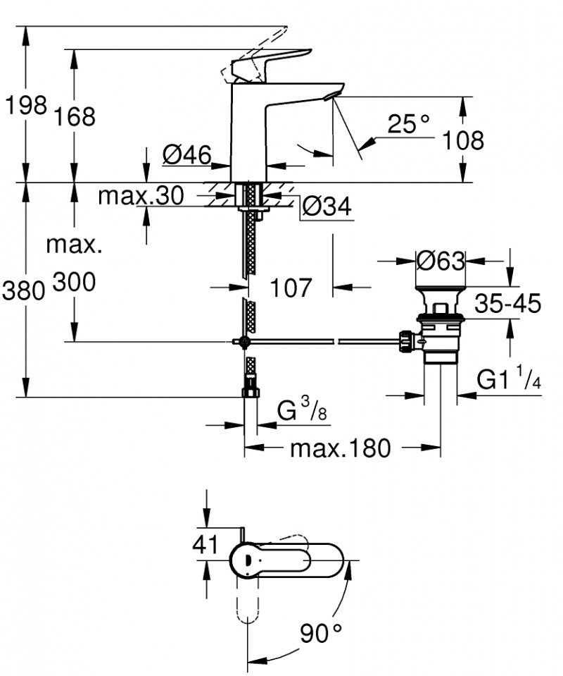 Grohe BauEdge bateria umywalkowa z korkiem funkcja oszczędzania wody chrom 23759000