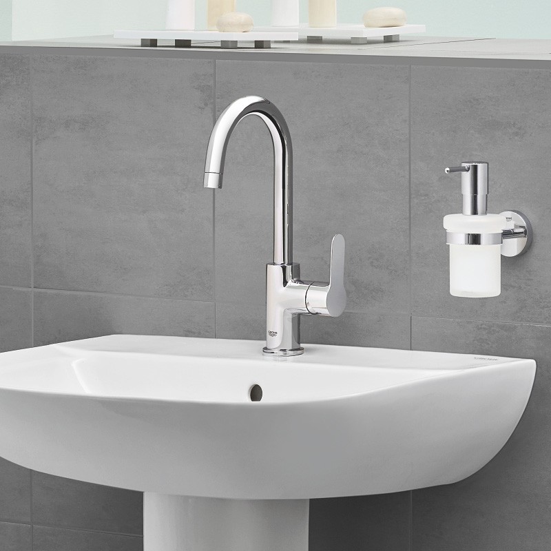 Grohe BauEdge bateria umywalkowa wysoka z wylewką L z korkiem chrom 23760000