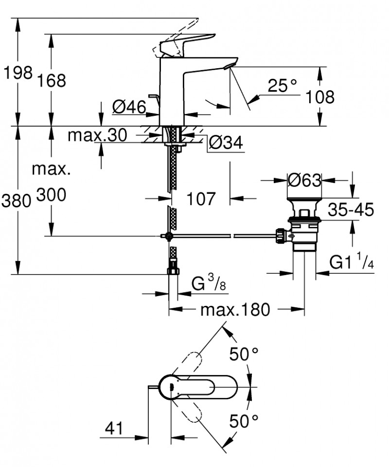 Grohe BauEdge bateria umywalkowa z korkiem chrom 23758000