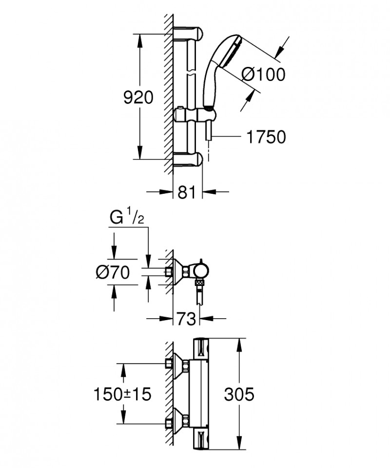 Grohe Grohtherm 800 bateria prysznicowa termostatyczna z zestawem prysznicowym chrom 34566001