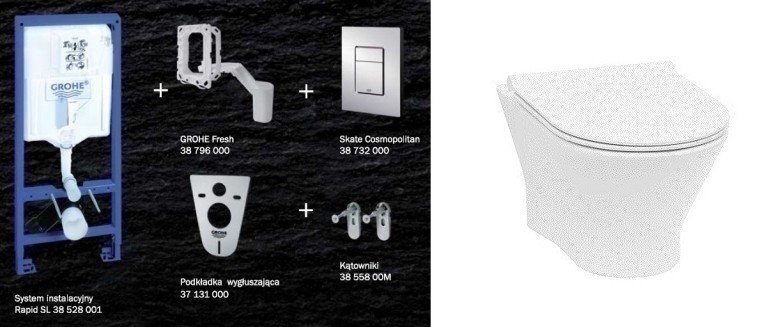 Grohe + Roca Nexo Rimless - Zestaw 7w1 - kompletny stelaż + muszla + deska wolnoopadająca slim