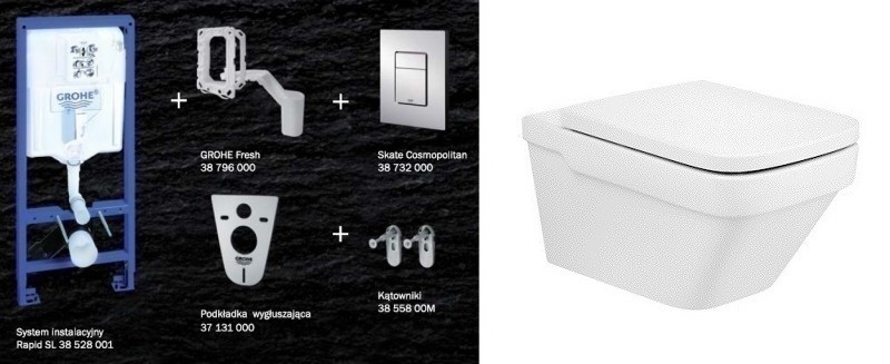 Grohe + Roca Dama-N 57 Rimless - Zestaw 7w1 - kompletny stelaż + muszla + deska wolnoopadająca