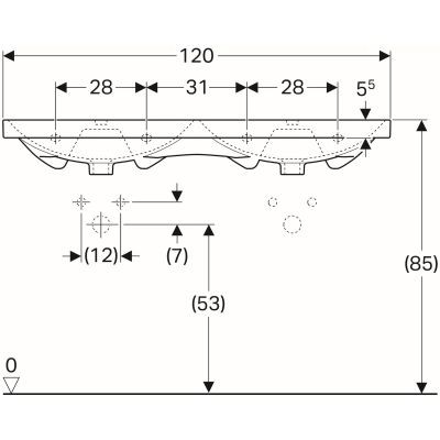 Geberit Acanto umywalka meblowa podwójna z dwoma otworami na baterię z przelewem 120x48,2 cm ceramika biały 500.627.01.2