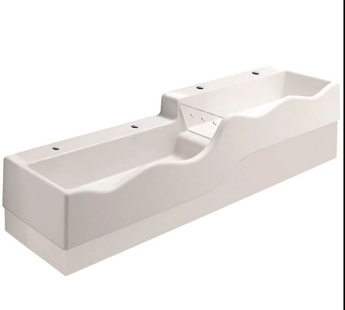 Geberit Bambini osłona dekoracyjna przednia do umywalki z czterema otworami na baterię i niższą umywalką po prawej stronie Varicor biel alpejska 430060016