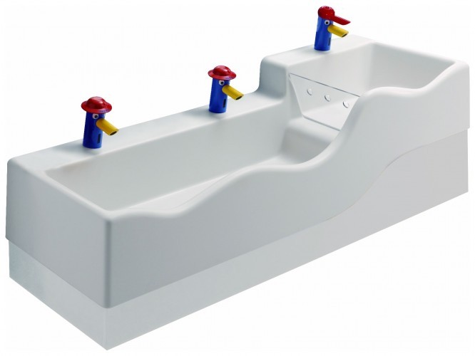 Geberit Bambini osłona dekoracyjna przednia do umywalki z trzema otworami na baterię i niższą umywalką po lewej stronie Varicor biel alpejska 430310016