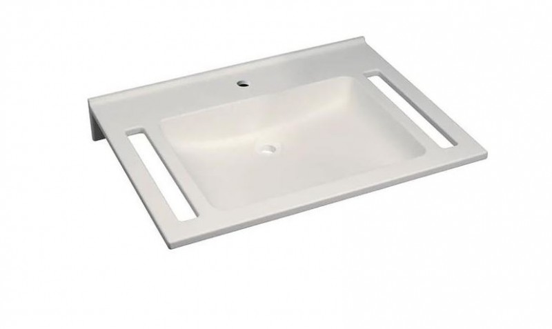 Geberit Publica umywalka prostokątna wisząca dla dla osób niepełnosprawnych z wycięciami z otworem na baterię bez przelewu 70x55 cm cm Varicor biel alpejska 402170016