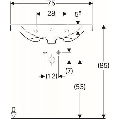 Geberit Acanto umywalka meblowa z otworem na baterię z przelewem z powierzchnią odkładczą 75x48,2 cm ceramika biały 500.622.01.2