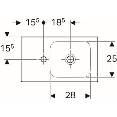 Geberit iCon umywalka kompaktowa z powierzchnią odkładczą z otworem na baterię po lewej stronie bez przelewu 53x31 cm ceramika biały 124153000