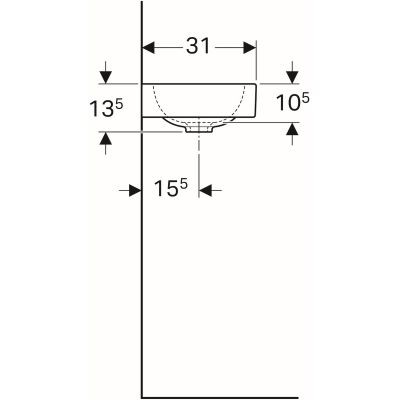 Geberit iCon umywalka kompaktowa z powierzchnią odkładczą z otworem na baterię po prawej stronie bez przelewu 53x31 cm ceramika biały 124053000