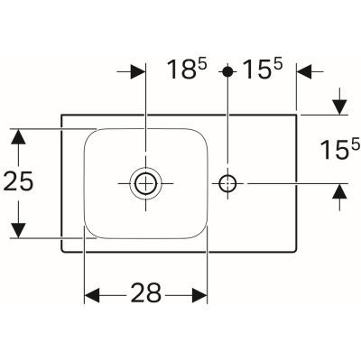 Geberit iCon umywalka kompaktowa z powierzchnią odkładczą z otworem na baterię po prawej stronie bez przelewu 53x31 cm ceramika biały 124053000