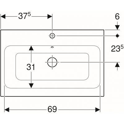 Geberit iCon umywalka stawiana na blat meblowa z otworem na baterię z przelewem 75x48,5 cm ceramika biały 124575000