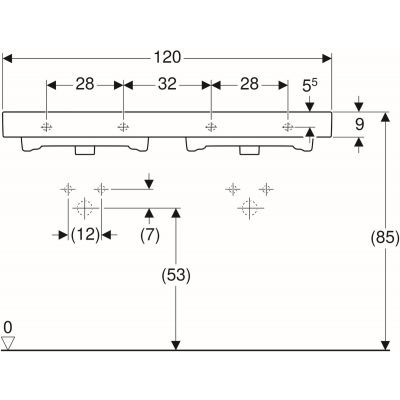 Geberit iCon umywalka meblowa podwójna z dwoma otworami na baterię z przelewem 120x48,5 cm ceramika biały 124120000