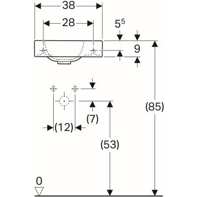 Geberit iCon umywalka kompaktowa z otworem na baterię po prawej stronie bez przelewu 38x28 cm ceramika biały 124736000