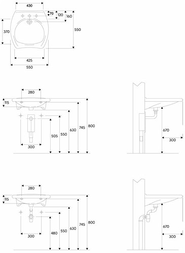 Geberit Vitalis umywalka wisząca z otworem na baterię z przelewem dla osób niepełnosprawnych 55x55 cm ceramika biały 221556000