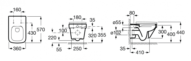 Geberit + Roca Dama-N Rimless 57 - Zestaw 6w1 - kompletny stelaż + muszla + deska wolnoopadająca