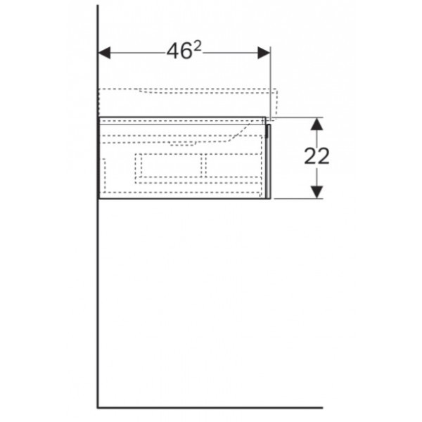 Geberit Xeno 2 szafka pod umywalkę z półką  jedną szufladą LED 90 cm wycięcie na syfon po lewej stronie ciemny szary struktura 500.513.43.1