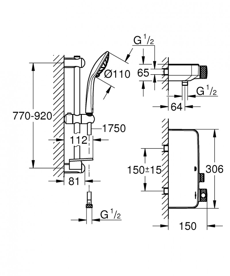 Grohe Grohtherm Smartcontrol zestaw prysznicowy z drążkiem z baterią termostatyczną z półka chrom 34721000