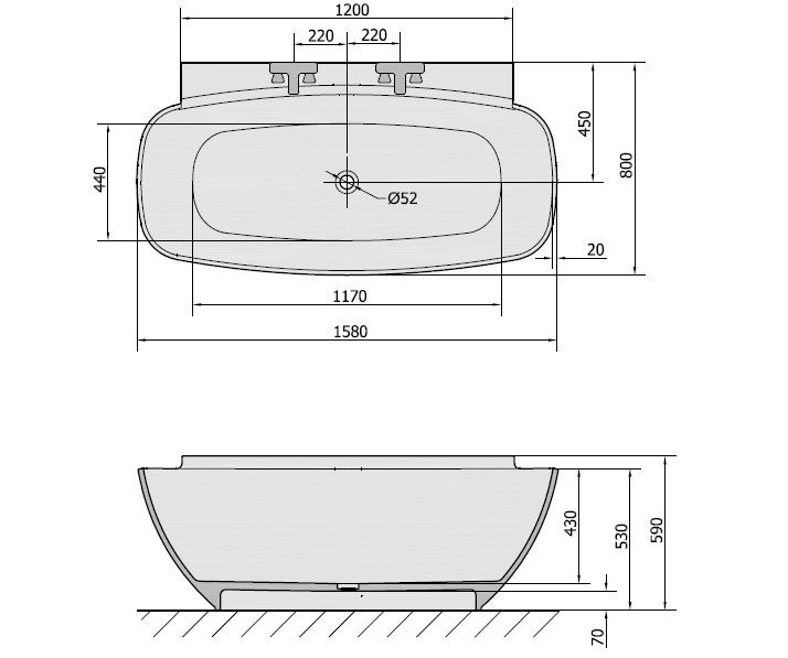 Polysan Nigra wanna wolnostojąca 158x80 cm biały 82511