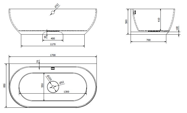 Polysan Pagoda wanna wolnostojąca 170x85 cm biały 72976