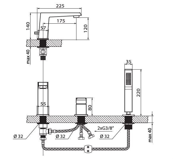 Vedo Sette Nero bateria wannowa 3-otworowa czarny mat VBS7030CZ