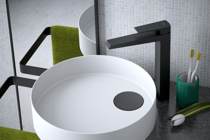 Vedo Sette Nero bateria umywalkowa wysoka z korkiem klik klak czarny mat VBS7003CZ