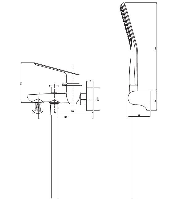 Vedo Desso Nero bateria wannowa ścienna z zestawem natryskowym czarny mat VBD4006CZ/S