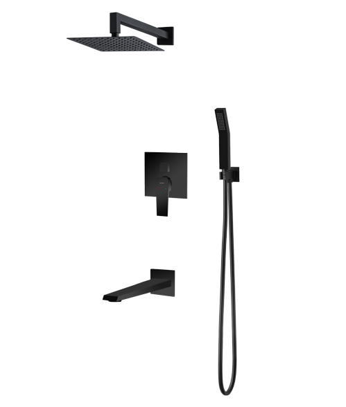 Vedo Sette Nero zestaw wannowo-prysznicowy podtynkowy z deszczownicą 25x25 i wylewką czarny matowy VBS7231CZ/25