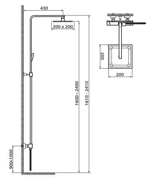 Vedo Sette termostatyczny zestaw prysznicowy z deszczownicą 20x20 czarny matowy VBS7077CZ