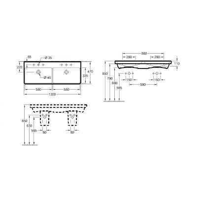 Villeroy&Boch Avento umywalka meblowa podwójna 120 x 47 cm z przelewem biały weiss alpin CeramicPlus 4A23CKR1
