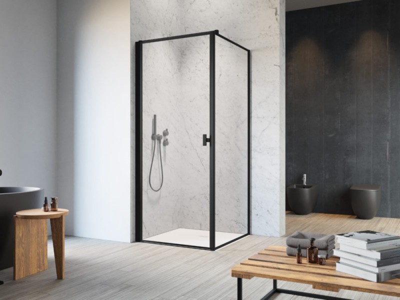 Radaway Nes Black KDJ I Frame kabina kwadratowa 80x80 drzwi otwierane LEWE 80 i ścianka 80 czarny przeźroczyste Easy Clean 10022080-54-56L + 10039080-54-56