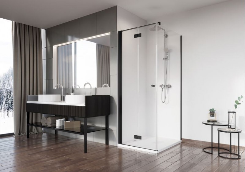 Radaway Nes Black KDJ-B kabina prostokątna 80x75 drzwi składane LEWE 80 i ścianka 75 czarny przeźroczyste Easy Clean 10025080-54-01L + 10039075-01-01