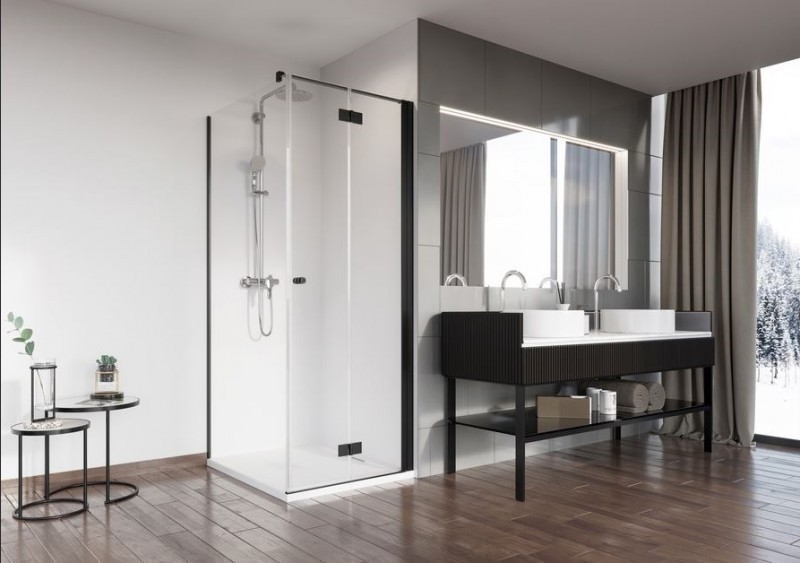 Radaway Nes Black KDJ-B kabina prostokątna 100x90 drzwi składane PRAWE 100 i ścianka 90 czarny przeźroczyste Easy Clean 10025100-54-01R + 10039090-01-01