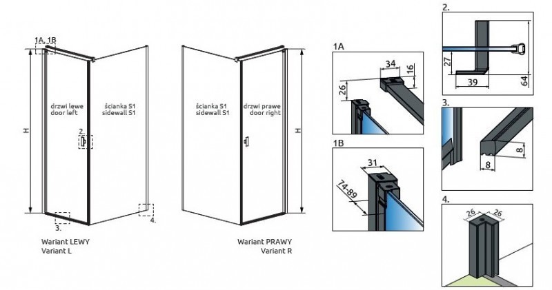 Radaway Nes Black KDJ I Factory kabina kwadratowa 100x100 drzwi otwierane PRAWE 100 i ścianka 100 czarny krata Easy Clean 10022100-54-55R + 10039100-54-55