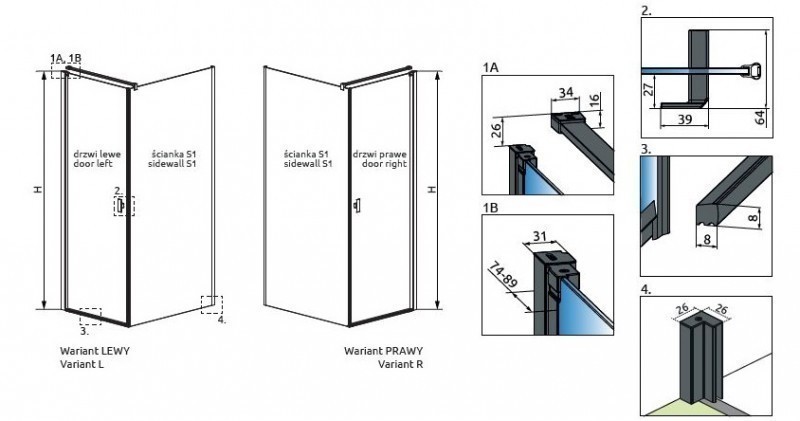 Radaway Nes Black KDJ I Factory kabina prostokątna 100x90 drzwi otwierane PRAWE 90 i ścianka 100 czarny krata Easy Clean 10022090-54-55R + 10039100-54-55