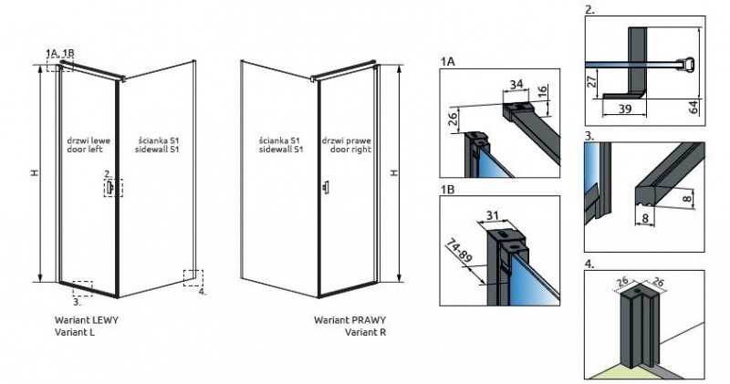 Radaway Nes Black KDJ I Factory kabina prostokątna 100x70 drzwi otwierane PRAWE 100 i ścianka 70 czarny krata Easy Clean 10022100-54-55R + 10039070-54-55