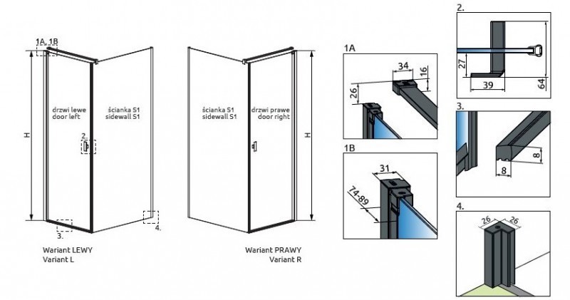 Radaway Nes Black KDJ I Factory kabina kwadratowa 100x100 drzwi otwierane LEWE 100 i ścianka 100 czarny krata Easy Clean 10022100-54-55L + 10039100-54-55