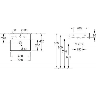 Villeroy&Boch Memento 2.0 umywalka bez przelewu 50 cm 50x42 biała weiss alpin ceramicplus biały 4A2251R1