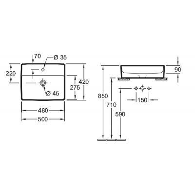 Villeroy&Boch Memento 2.0 umywalka nablatowa bez przelewu 50 cm 50x42 weiss alpin biały 4A075101